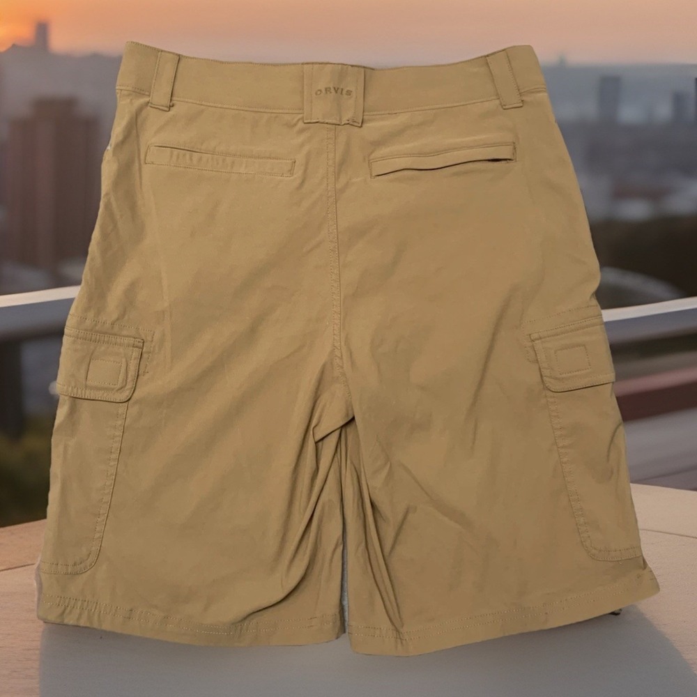 Orvis Tech Cargo Shorts Men's 32 Tan Khaki Nylon Stretch Hiking Travel Camping - Picture 2 of 11